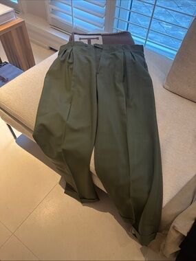 Pleated Men’s Dress Trousers in Olive Green